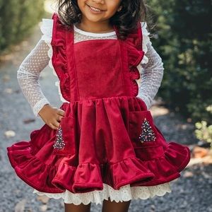 Love and grow Crimson velvet pinafore 5T